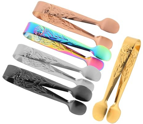 Cabilock 5 Pièces pinces alimentaires en acier inoxydable étiquette imperméable support en pin Coupe de fruits pince en acier inoxydable pince à glace pince à glaçons agrafe pour à café