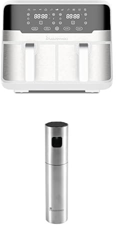 MasterPro Pack Freidora de Aire Doble Rocket Duo 900 | Color Negro | Capacidad de 9 L y 2400 W | Pantalla LED Táctil | 11 Funciones | 2 Pulverizadores de Aceite en Spray de 100ml de Acero Inoxidable