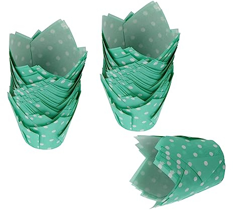 PEPLAYTAL 100 Stück Tulpen Muffinförmchen aus Lebensmittelechtem Fettdichtem Papier Hitzebeständig Grün Einweg Cupcake Backpapier für Kuchen Geburtstagsfeiern und Bäckereibedarf