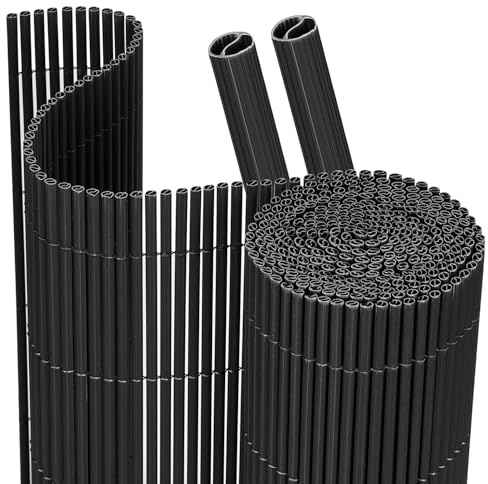 Monucep PVC Sichtschutzmatte Balkon 100x500 cm Grau – Rundrohr mit Verstärkungsstreifen, Balkon Sichtschutz ohne Bohren, Windschutz & Sichtschutz für Gartenzaun, Terrasse & Geländer