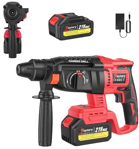 Taladro percutor inalámbrico SDS-Plus 21 V, alta potencia con baterías de 1500 mAh, solo taladrar, taladrar martillo/cincelar, mango antivibración para hormigón y piedra