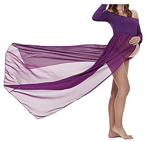 xuanranUK Abiti Eleganti Donne Incinte, Abito in Chiffon Incinta Fotografia Puntelli Fancy Servizio Fotografico per Beach, Vestiti Donne Incinte Gonne fotografiche di maternità (Viola)