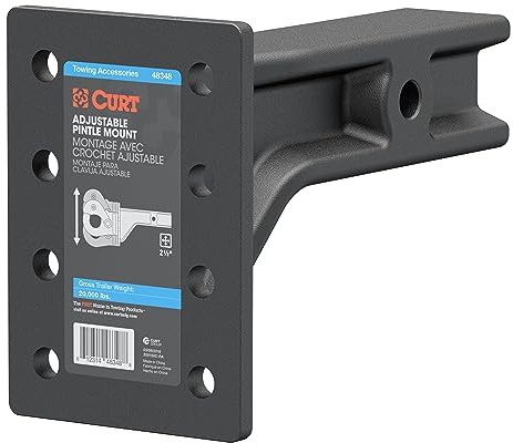 CURT 48348 Verstellbare Pintle Mount für 2-1/2 Zoll Anhängerkupplung, 9,1 kg, 7-1/4 Zoll Höhe, 10-3/4 Zoll Länge