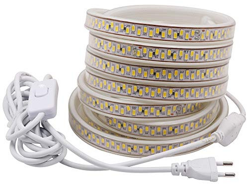 XUNATA 3M LED Streifen,AC 220V - 240V SMD 5630 180leds / m Warmweiß Lichtband Stripe mit 3M Schalter EU Stecker für Küchenbeleuchtung Stairway Bar Weihnachten Party Deko (Warmweiß, 3M)