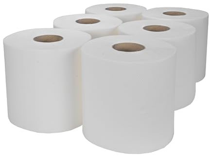 White 6 X Paper Rolls - 2 Ply Embossed Centre Feed - Hand Kitchen Towel Tissue Rolls