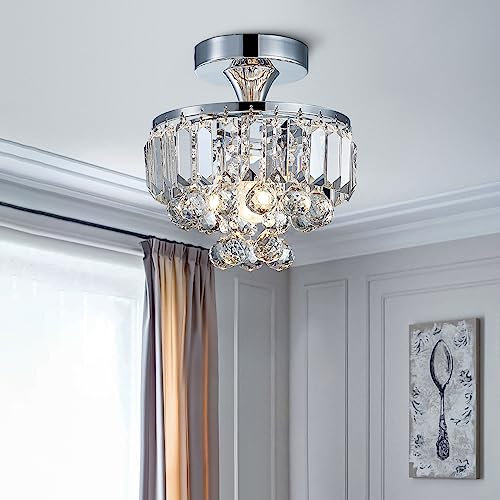 BESTIER Moderne Chrome Cristal Semi Plafonnier Lustre Éclairage LED Plafonnier Luminaire Lampe pour Salle À Manger Salle De Bains Chambre Salon
