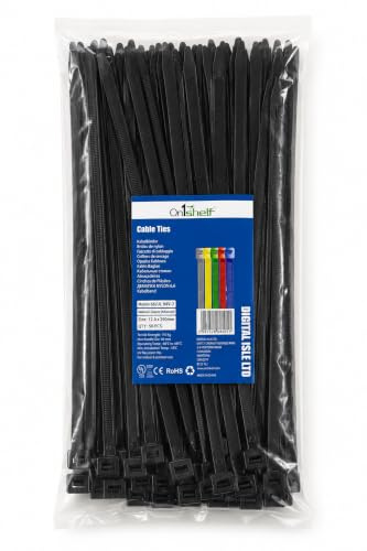 Robuste Kabelbinder, ultrastark, groß aus Nylon, Industriequalität, mit 110 kg Zugfestigkeit,12 x 290 mm, Schwarz, 50 Stück