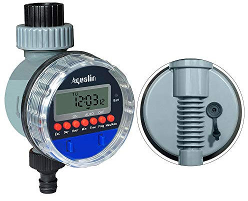 Aqualin Timer LCD per irrigatori Regolatore elettronico da Giardino per impianto di irrigazione con valvola a Sfera, Compatibile con sensore Pioggia …