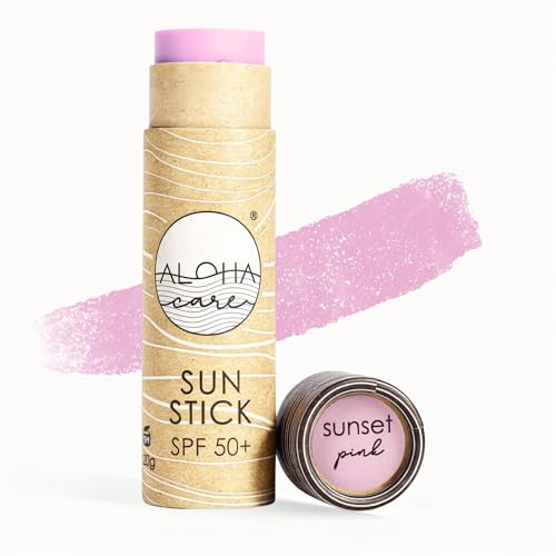 Aloha Sun Stick SPF 50+ | Protector solar mineral teñido para el surf | Tubo de papel ecológico (rosa)