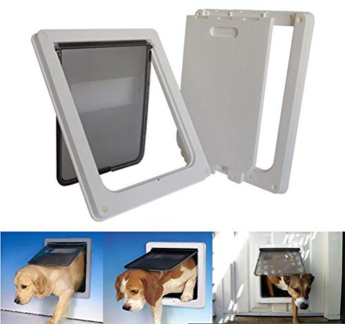 ANQI Tür mit Klappe für Hunde und Katzen, transparent, verschließbar, groß, für Katzen, Hunde, Welpen und Hunde, passt für Schiebetüren, Glastüren, Fenster, Weiß