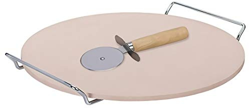 Smile Skp-1 Stone for Pizza, Bread, Rolls, Diameter 33 Cm, Shampoo Ceramics, Heat Distributing and Accumulating Pizza Cutter, Metal Stand