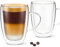 DLux Latte Coffee Mugs 350ml, 12oz Latte Clear Glass Set of 2 Cups with Handles, Double Wall Insulated Borosilicate Glassware Cup - Wine, Tea Glasses