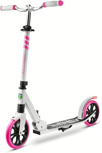 SereneLife Roller, Stabiler Cityroller, Höhenverstellbarer Big Wheel Scooter, Klappbar Inkl. Tragegurt, Ständer & Trittbremse, für Kinder & Erwachsene bis 100kg