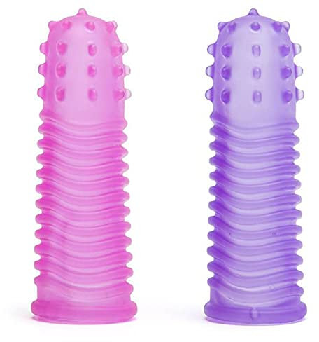 Lovehoney Pink & Purple Textured Finger Sleeves Stimulators - PVC - Pack of 2
