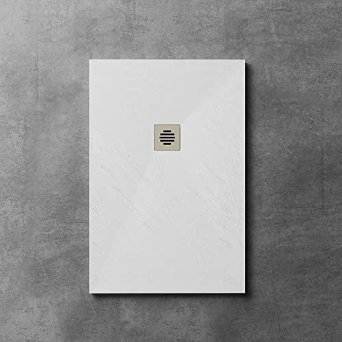 Plato de ducha Resina - Antideslizante Textura Pizarra - Blanco - Disponible en varios tamaños - Incluye válvula desagüe+rejilla - 80x100x3cm