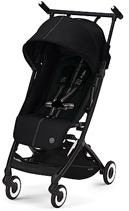 Cybex Libelle Lightweight Travel Baby Stroller - Carry-On Compliant Compact Fold, One-Hand Adjustable Recline - Compatible with CYBEX Car Seats, Moon Black