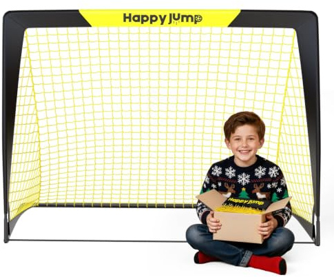 Happy Jump Pop-Up Fußballtor – Faltbar für Kinder & Erwachsene | 1 oder 2 Tore: 120x90 / 152x110 / 213x152 cm | Optional mit Ball, Pumpe, Hütchen & Zielscheibe | Für Garten & Geschenk
