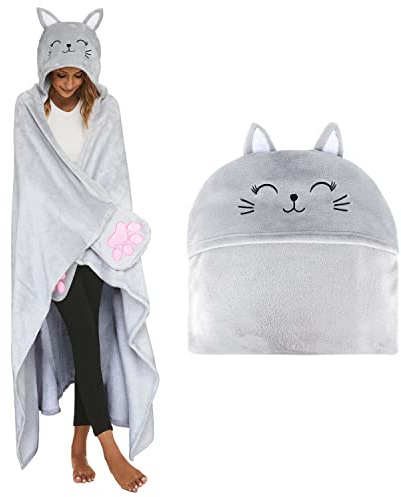 Shoppawhile Wearable Hooded Blanket Soft Cute Warm Fluffy Sloth Penguin Cat Highland Cow Capybara Shark Hooded Blanket 59 * 51 inch