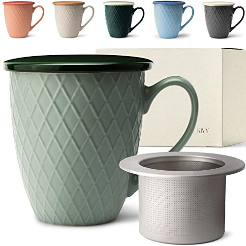 KIVY Tazza da tè grande con coperchio e colino [650 ml] XXL – tazza jumbo – tazza da tè grande – tazza da tè – tazza da tè con coperchio – tazza da tè con colino