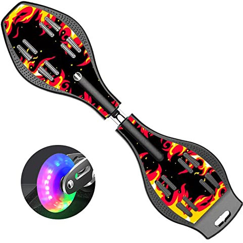 Waveboard Kinder ab 10 Jahre, Streetsurfing Snakeboard Waveboards mit Leuchtrollen, Skateboard für Kinder und Jugendliche, Bis 129 kg, 87x23x12,5 cm,Rot