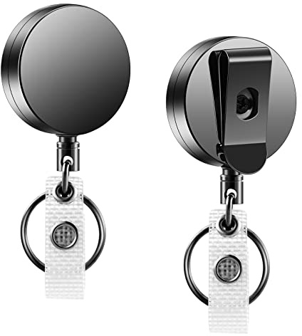 2 Pack Heavy Duty Badge Reel, Retractable Badge Clip,Upgrade Retractable Badge Holders,Premium Heavy Duty Metal ID Badge Holder with Belt Clip Key Ring for Name Card Keychain