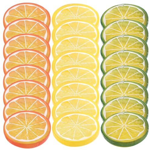 Garneck 24pcs Fake Lemon Slice Artificial Plastic Lime Slices Simulation Lemon Decor Faux Fruit Model for Party Kitchen Wedding Decoration Photo Prop