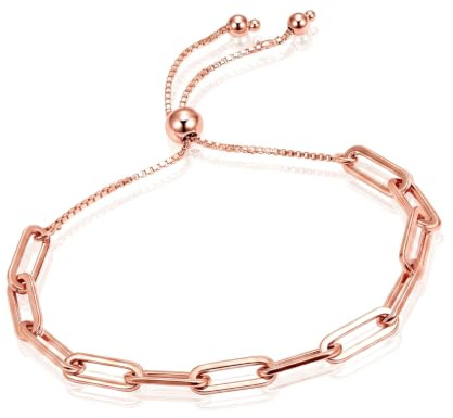 LeCalla 925 Sterling Silver Italian Adjustable Bolo Slider Paperclip Link Chain Bracelet for Women