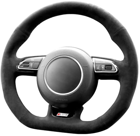 Alfanxi Alcantara-Lenkradbezug, handgenäht, kompatibel mit Audi A3, A4, A6, A7, RS3, RS4, RS5, RS6, RS7, S4, S5, S6, S7, SQ5 2013–2018, mit Schaltpaddeln (ohne Streifen)
