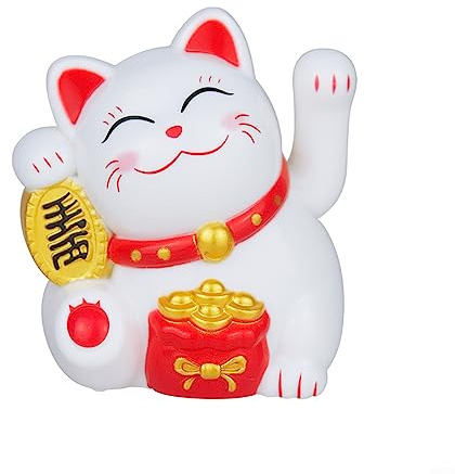 Solar Maneki Neko Winkekatze, Mini Solarbetriebene Fortune Cat Glücksbringer Mit Dem Winkenden Arm-Ausgangsanzeige-Auto-Dekor Begrüßen, 5.2 cm