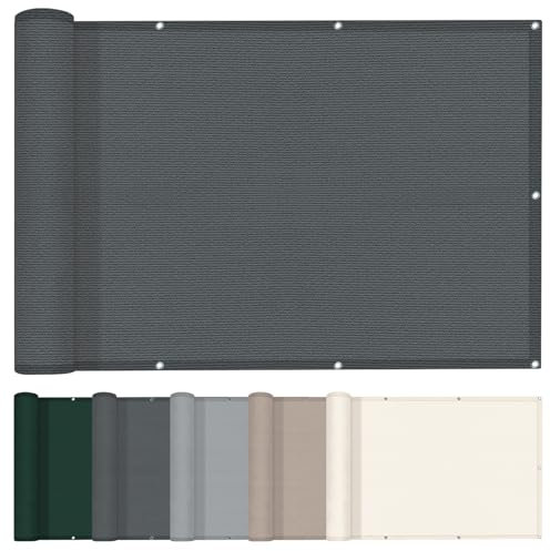 HENG FENG Balcony Privacy Screen 1x5m, Screen Fence Cover (HDPE), 95% UV Protection for Deck, Patio, Backyard, Outdoor Pool, Porch, Railing,Charcoal