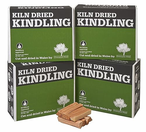 4 x Premium Kiln-Dried Kindling Mega Box (24kg Appox) 120 Chunky Kindling Sticks -Wood Burners, Open fires, BBQ's and Pizza Ovens from Our Sustainable Woodland – 4 Boxes