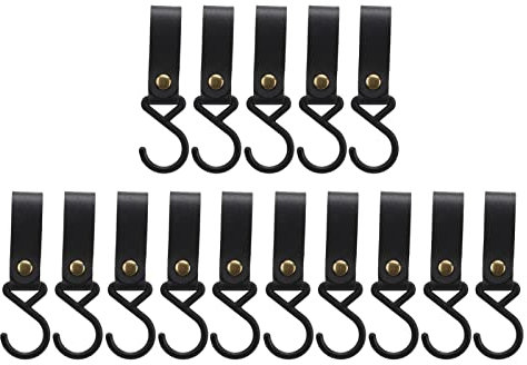 Yuecoom 15 Stück Leder-S-Haken, Rustikale Braune Leder-S-Haken, Metall-S-förmige Haken Zum Aufhängen, Hochfest, Multifunktional, Tragbar, S-Kleiderbügel Für Outdoor-Camping(Schwarz)