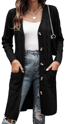 Aottori Gilet Long Femme Cardigan Manteau Veste Femme Chic et Elegant Automne Hiver Vêtements Noir XL