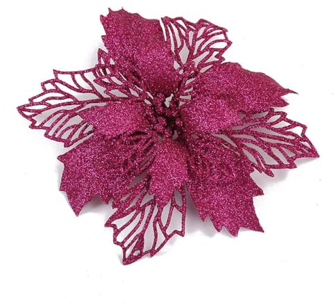 Whakano 20 Stück Weihnachten Glitzer Weihnachtsstern Blumen mit Clips, | Poinsettia Weihnachtsblume Glitzernde für Weihnachtsbaum,Weihnachtsblumen für Weihnachts,Neujahr,Kränze,Rosenrot