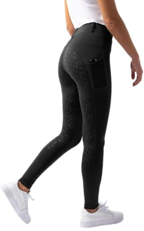 HORZE Dea Gambali da Equitazione da Donna, Pantaloni da Equitazione con Seduta Completa, Passanti per la Cintura e Tasca per Il Cellulare, Nero, 34