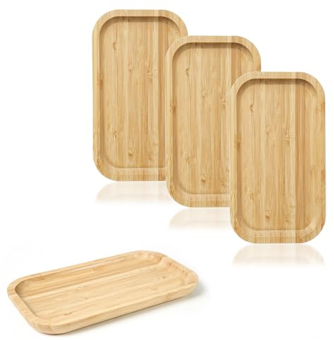 Esmula Pack de 4 Plateaux et Assiettes de Service en Bambou et Bois