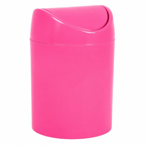 CABLEPELADO Papelera basculante plástico para mesa, Mini Basurero de Mesa, Cubo de Basura para Escritorio, Papelera de Oficina Pequeña, Papelera de Plástico con Tapa Basculante, 1.4 Litros, Rosa