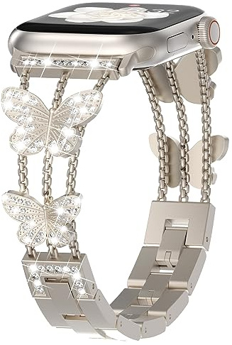 KADES 46mm 45mm 44mm 42mm(series 3 2 1) für Apple Watch Armband Damen,Schmetterlings Glitzer Gliederarmband Edelstahl Ersatzarmband für iWatch SE 3 2 1/Series 11 10 9 8 7 6 5 4 3 2 1,Polarstern