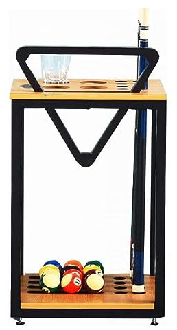 Pool-Halter, Pool-Rack, Billard-Rack, Pool-Holz-Rack-Halter für Snooker-Zubehör, Bodenständer, 8 Schläger, 4 Trinkgläser, 1 dreieckiger Pool-Stick-Halter