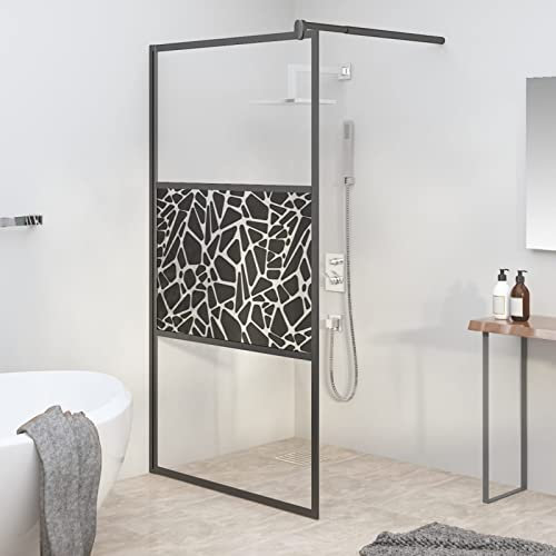 Duschvägg för walk-in dusch, CIADAZ duschvägg, duschavskiljning, glasvägg dusch, duschglasvägg, duschskiljevägg, 100 x 195 cm ESG stendesign svart