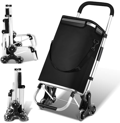 Yugodex Einkaufstrolley Klappbar 40 Liter Einkaufswagen mit Kühlfach Einkaufstrolley Treppensteiger, Abnehmbare Tasche Schwarz Trolley Faltbarer Einkaufsroller Einkaufsrollwagen