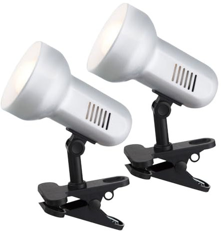 Klemmstrahler Spotlampe beweglich Tischlampe Schreibtischlampe silber, Metall Kunststoff, 1x E27, LxH 16 x 21 cm, 2er Set