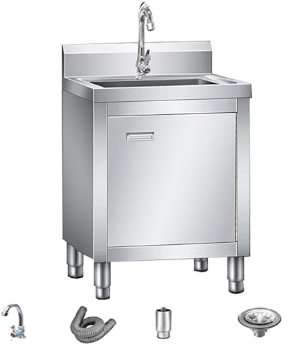 Yuezouikl Evier Cuisine INOX 1 Bac,Placard De Rangement, Meuble Évier Exterieur Autoportant,Meuble Evier Cuisine Plonge INOX avec Robinet,Lavabo Multifonction pour Bars, Restaurants,60 * 60 * 80CM