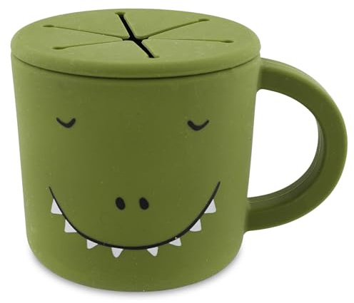 Trixie Tasse à goûter Mr. Dino en silicone 100% silicone de qualité alimentaire pour tout-petits – Durable, souple et anti-déversement pour une collation facile – Parfait pour les déplacements – Sans