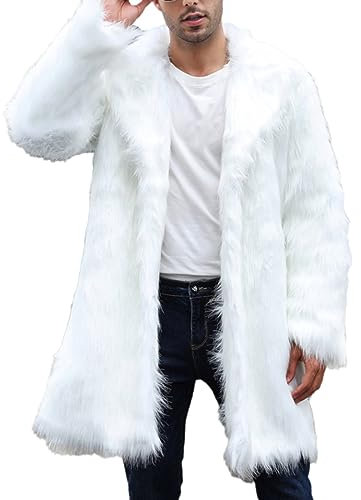 Herren Lang Fellmantel Kunstfell Plüsch Winterjacke Warm Mantel Kunst Pelzjacke Langarm Revers Faux Pelz Jacke Lose Cardigan Felljacke Wintermantel Kunstpelz Mantel Herren Lang Kunst Felljacke