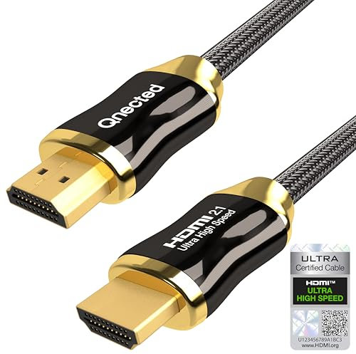 Qnected HDMI 2.1 cavo 2 metri | Gen 2 Certificato | Ultra High Speed | 4K 120Hz e 144Hz, 8K 60Hz Ultra HD | 48 Gbps | Adatto per PS5, Xbox Series X & S | Charcoal Black