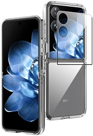 CAUHENYEE Funda para Xiaomi Mix Flip Case, Funda Dura de PC con 1 Pantalla Frontal de Vidrio Templado, Resistente a Golpes y Arañazos