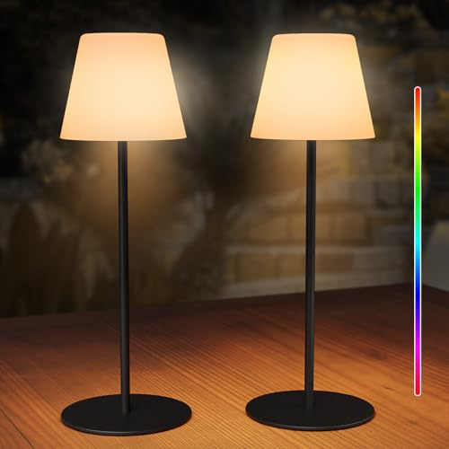 pataoli Tischlampe Outdoor Tischleuchte Akku Kabellos 3in1 Dimmbar Led Akku Tischlampe Warmweißes und RGB, Wasserdicht LED Tishcleuchte Aufladbar für Terrasse,Restaurant,Schlafzimmer,Party,Camping