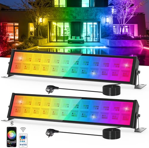 NATPOW Projecteur RGB LED Extérieur 72W, Barre Lumineuse avec Application Bluetooth et Télécommande, Étanche IP65 Lumière Extérieure LED, Lampe Changeant de Couleur pour Fête, Jardin, Patio, 2 Pièces