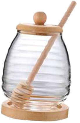 Baoblaze Honigglas mit Deckel, Honigtopf, transparent, leicht zu reinigen, Honigbehälter aus Glas, Honigspender für Esstisch, Küche, Runder Deckel 400ml